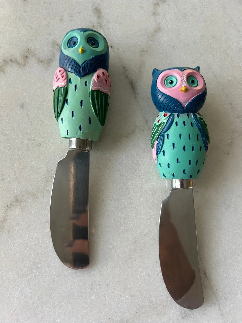Handpainted Owl Butter Spreaders - Mint, Pink & Navy